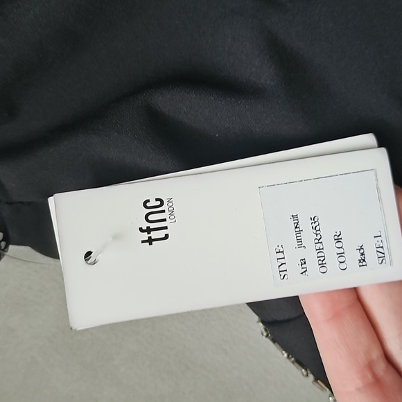 NWT TFNC London Aria Black Jumpsuit with Silver Rhinestone Accents - Picture 8 of 9